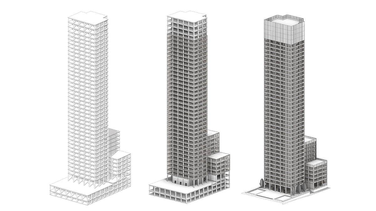 Hochhaus in unterschiedlichen Detailgraden