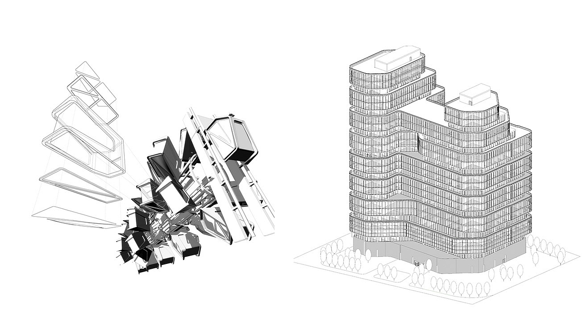 Diagram und Axonometrie SOHO Beijing Residence - gmp