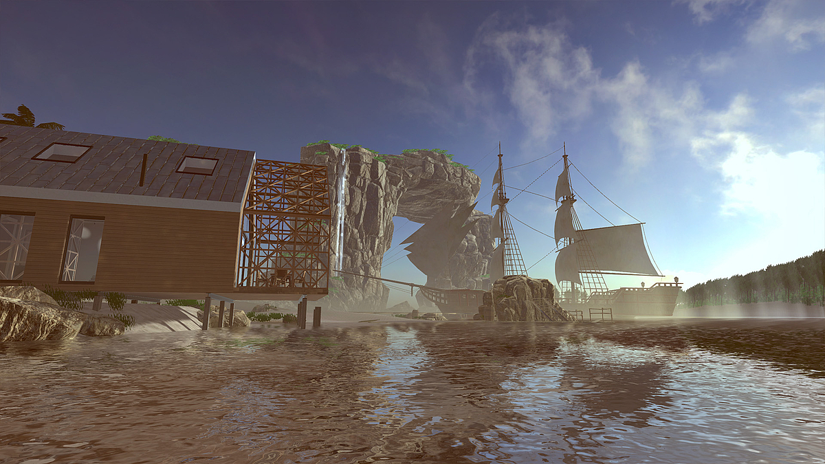 Screenshot: Haus am Strand mit Schiff