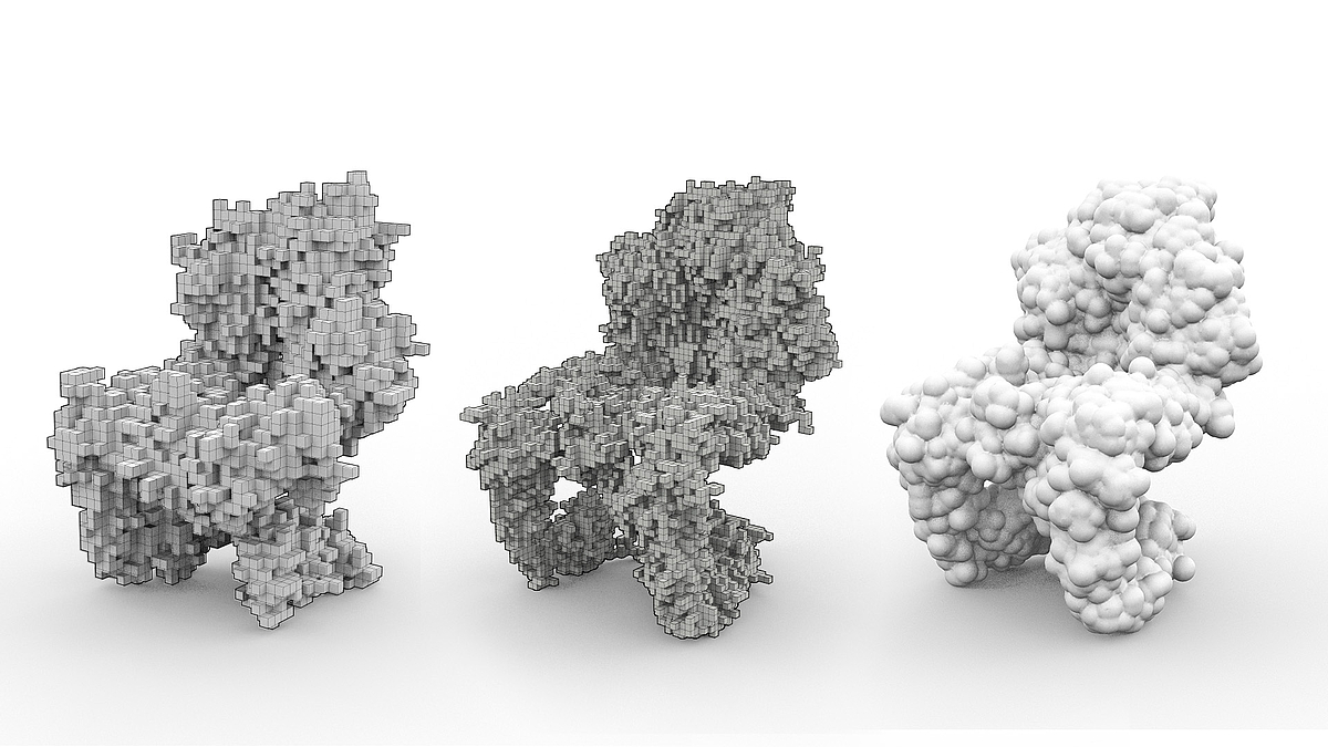 Voxelisierter Panton Stuhl 3 Varianten